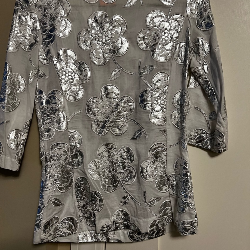 TORY BURCH White Silver METALLIC Tunic Top 4